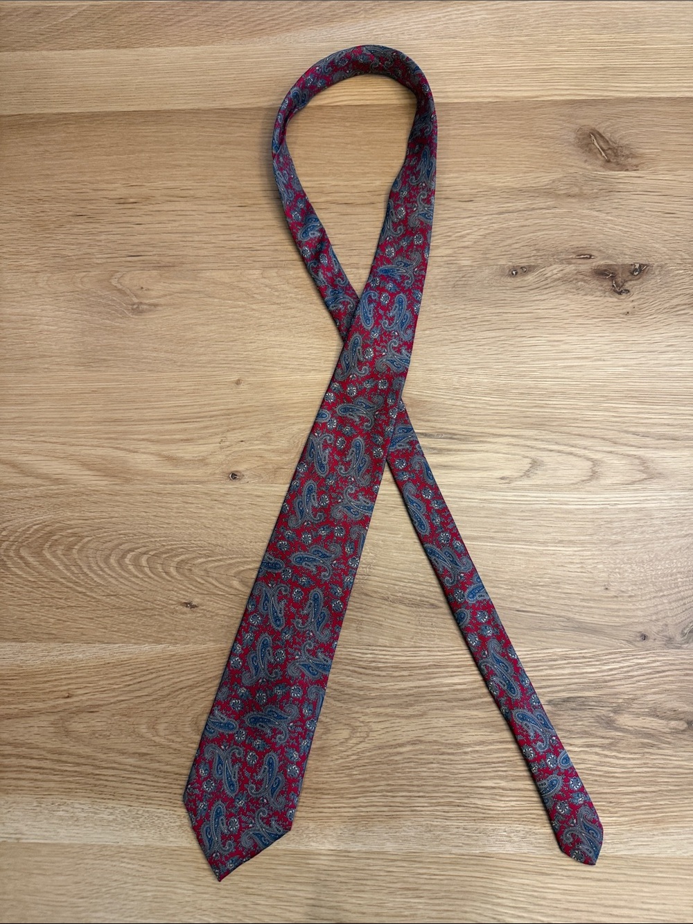 Geoffrey Beene Red and Blue Paisley Silk Tie